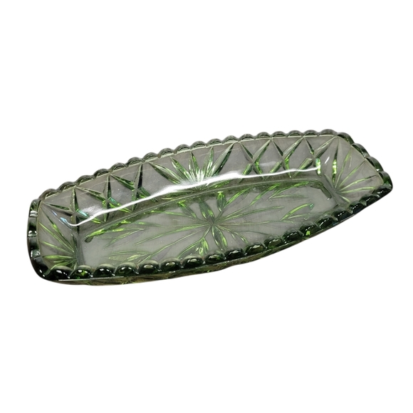 Vintage Other - Vintage Hazel Atlas Green Oblong Glass Dish Cut Green Trinket Fish Tray Decor